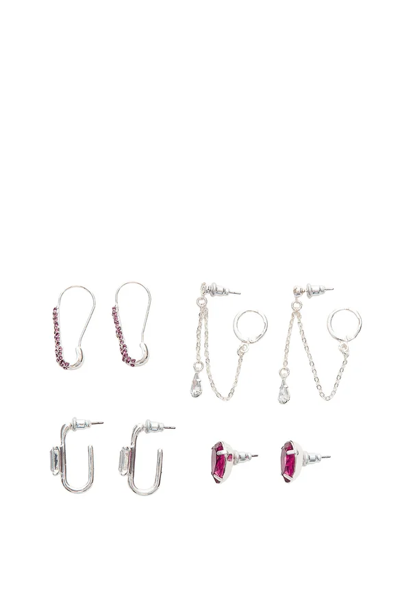 SET OF 4 PAIRS OF SHINY - Ohrringe - metallic grey