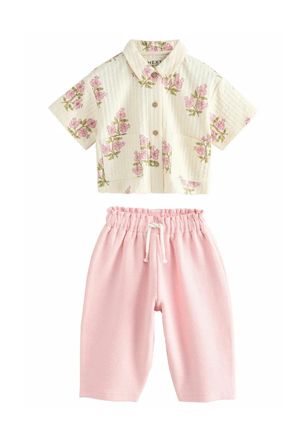 SET   - Stoffhose - pink cream flower