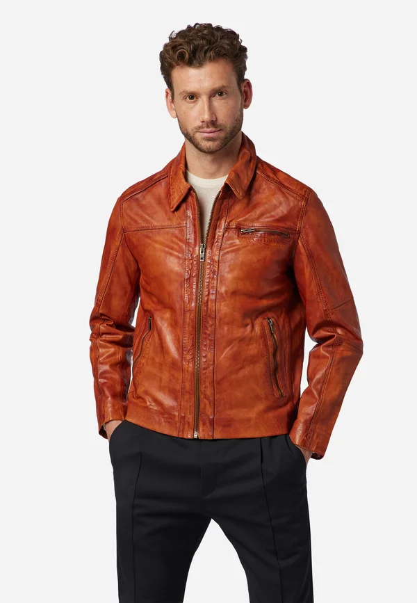 SHELBY - Lederjacke - cognac braun