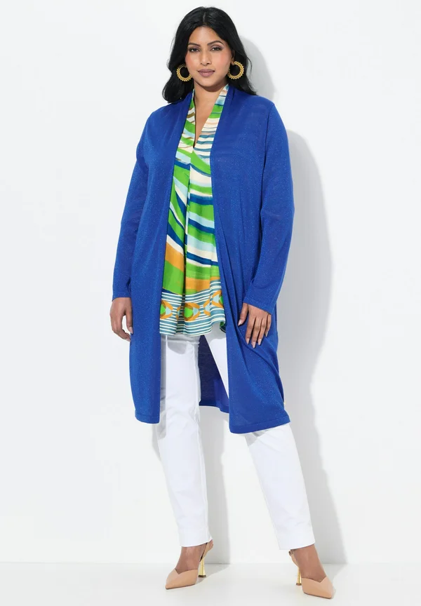 SHIMMERING LONGLINE OPEN SHAPE - Strickjacke - blue violet