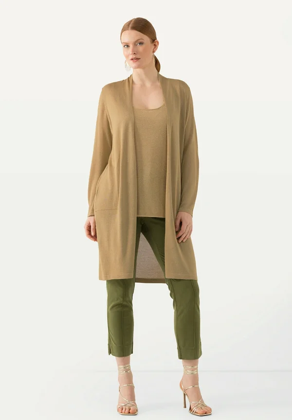 SHIMMERING LONGLINE OPEN SHAPE - Strickjacke - gold