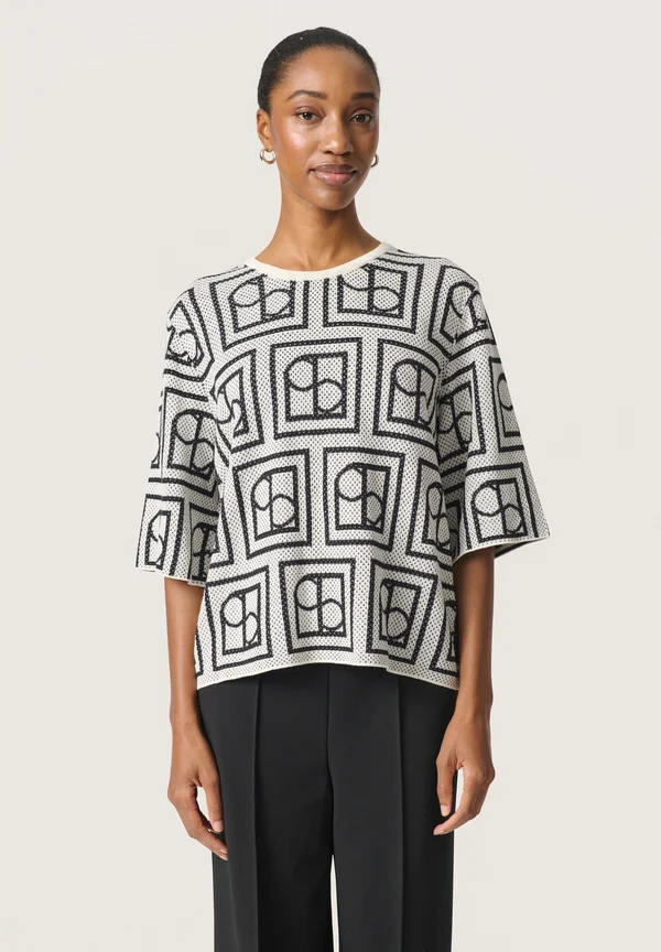 SHONDA - Strickpullover - white and black monogram