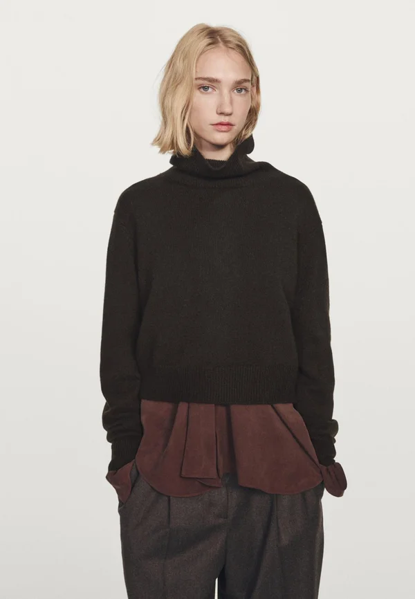 SHORT KNIT SWEATER - Strickpullover - dark brown