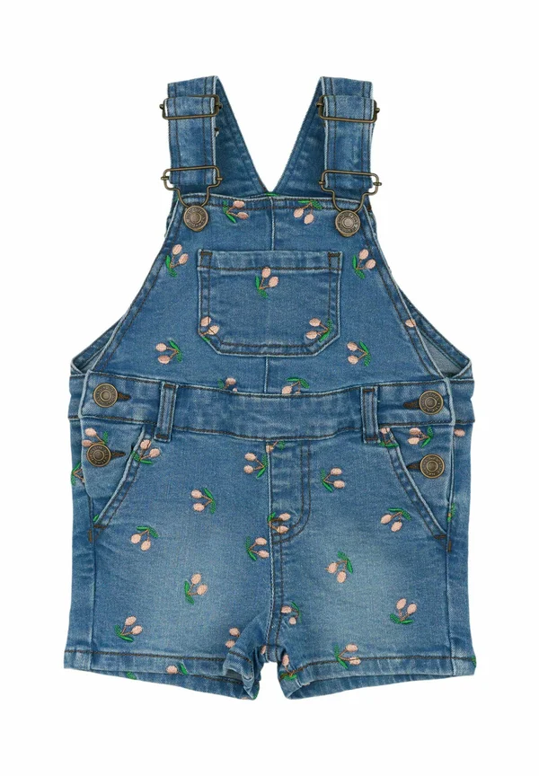 SHORT - Latzhose - light blue denim emb