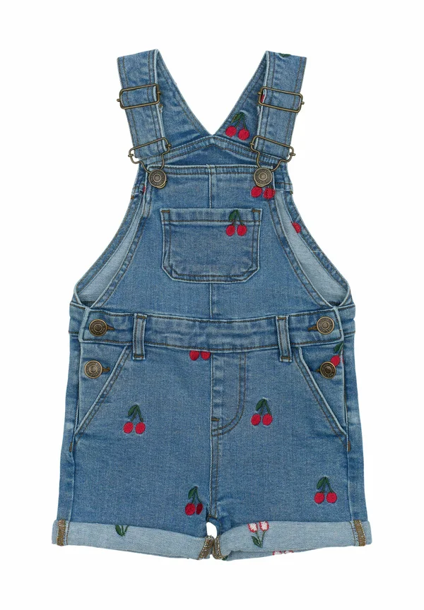 SHORT - Latzhose - light blue denim emb