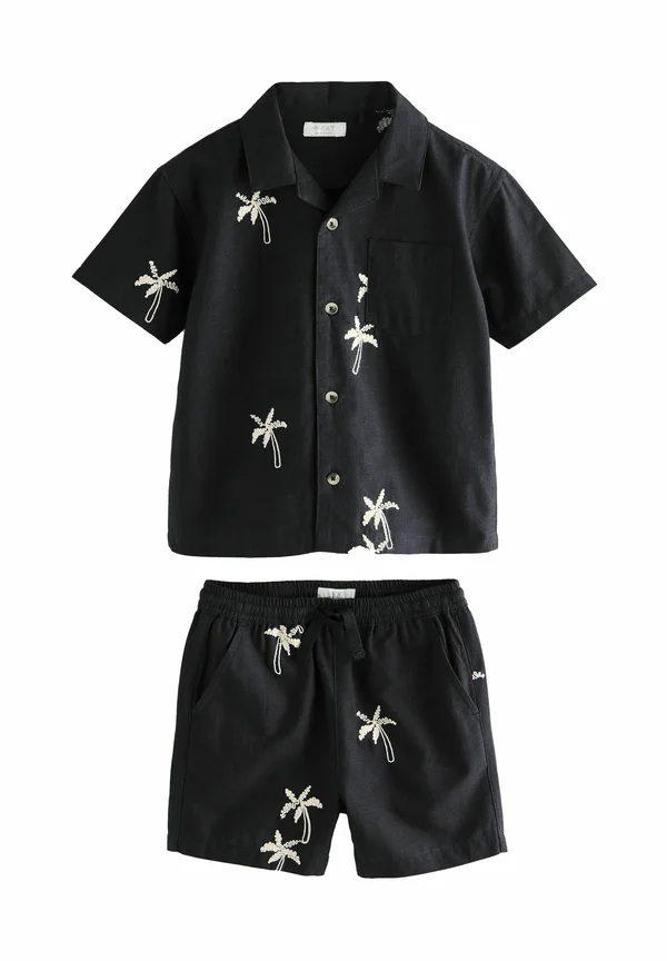 SHORT SLEEVES REVERE COLLAR TEXTURE SET - Shorts - black texture palm