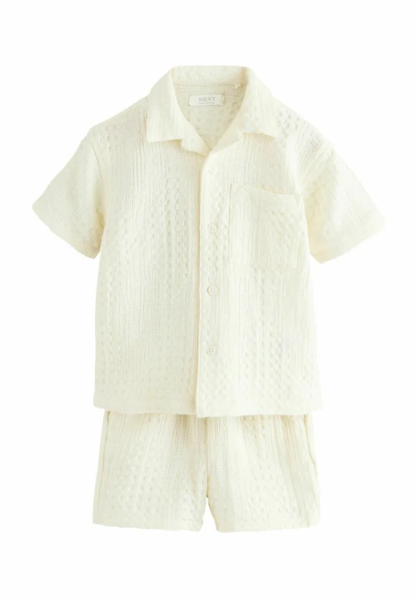 SHORT SLEEVES REVERE COLLAR TEXTURE SET - Shorts - ecru texture plain