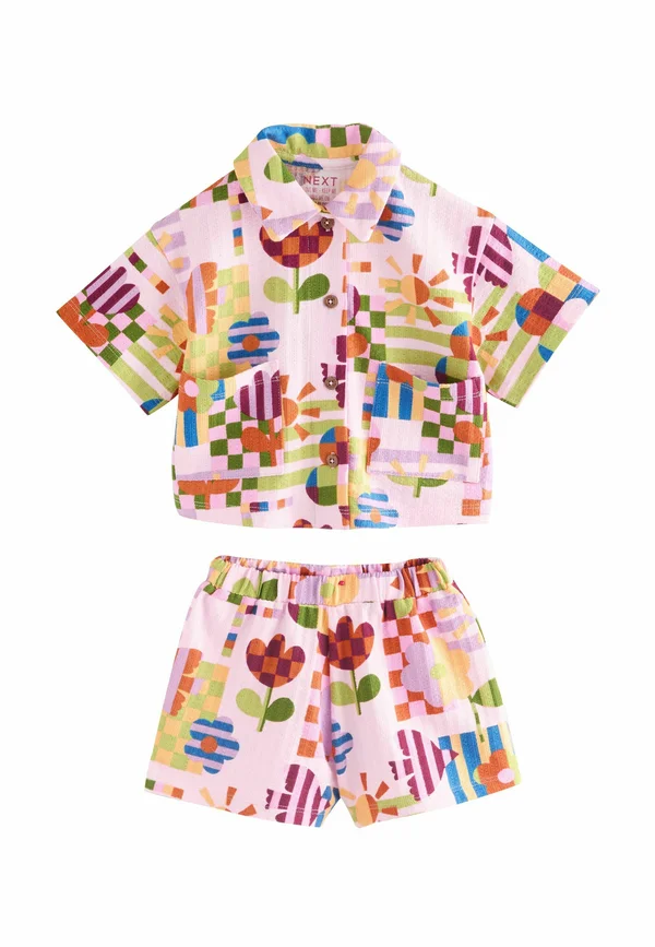 SHORT SLEVE SET - Hemdbluse - purple stampy flowers