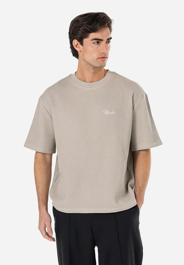 SIGNAR TEE - T-Shirt basic - washed dark stone/white
