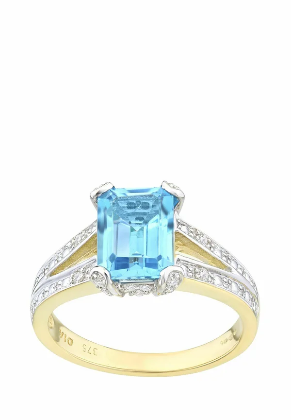 SINGLE STONE BLUETOPAZ WITH DIAMOND COLLETTE AND SHOULDERS - Ring - yellow gold