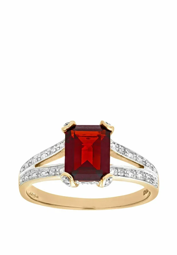 SINGLE STONE GARNET WITH DIAMOND SET COLLETTE AND SHOULDERS - Ring - yellow gold