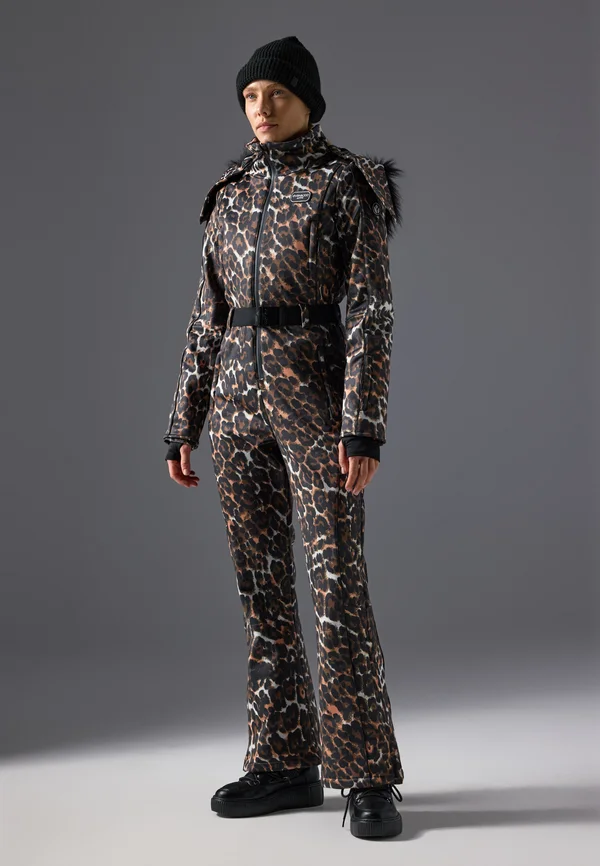 SKI SUIT WITH ADJUSTABLE BELT AND DETACHABLE FUR HOOD - Schneeanzug - black