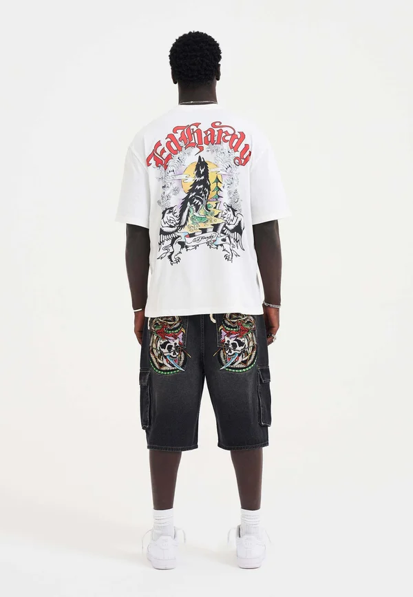 SKULL DAGGER THRU SNAKE RELAXED - Jeans Shorts - black