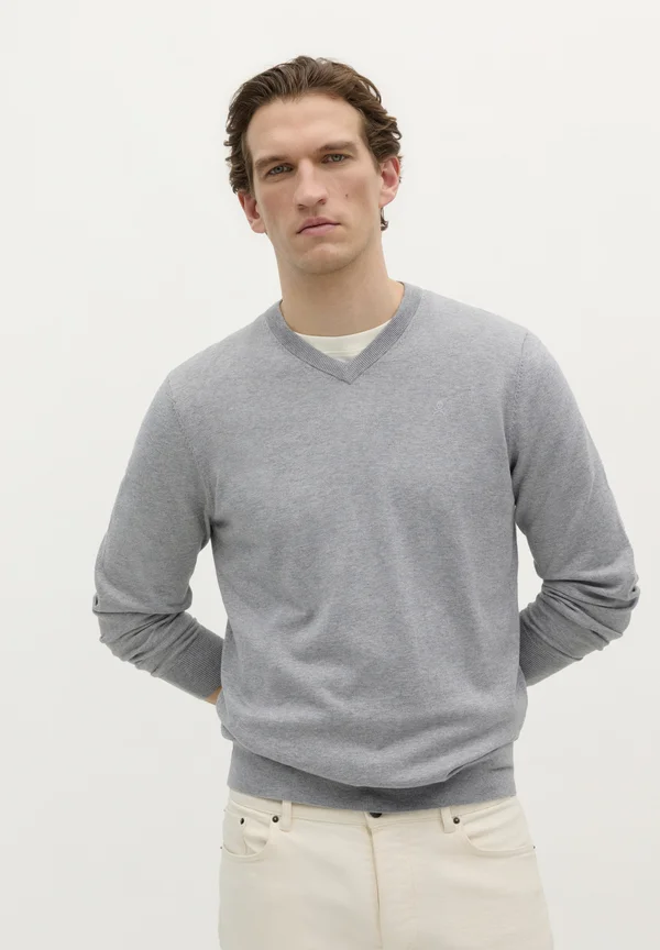 SKULL V NECK - Strickpullover - grey melange