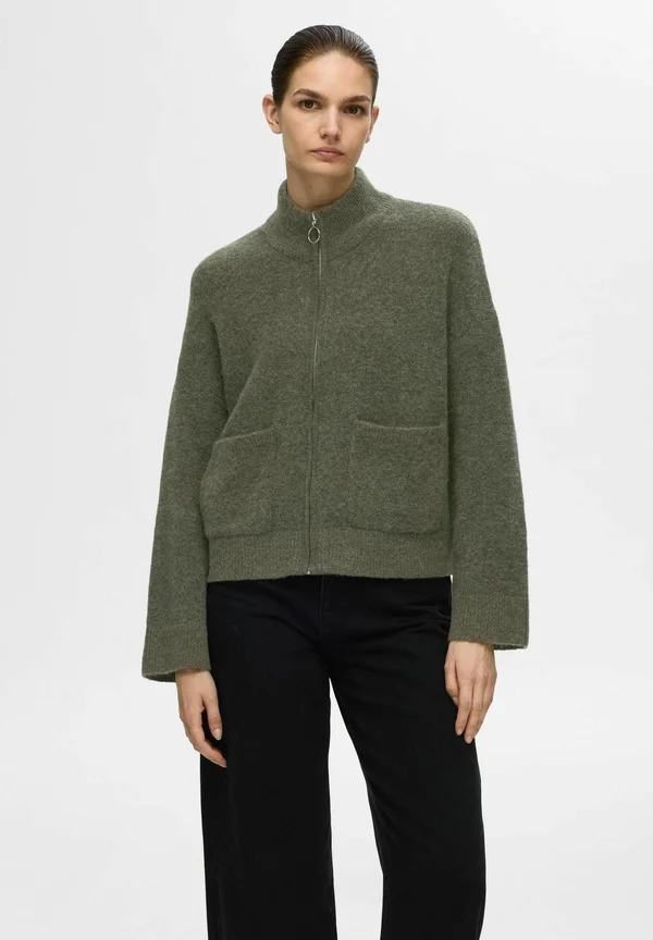 SLFSIA ZIPPER CARDIGAN  - Strickjacke - khaki