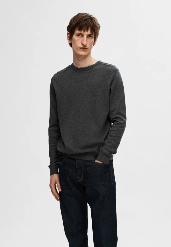 SLHBERG CREW NECK - Strickpullover - antracit/melange