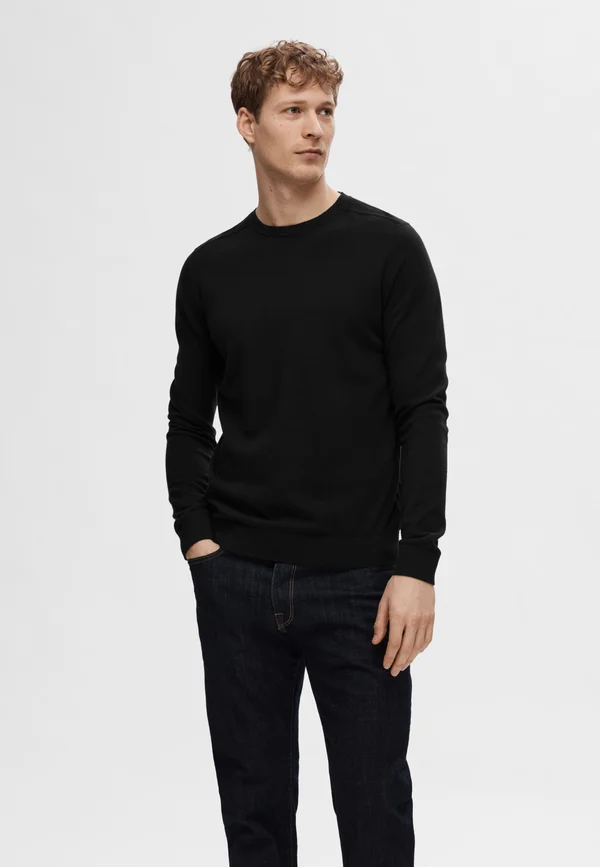 SLHBERG CREW NECK - Strickpullover - black