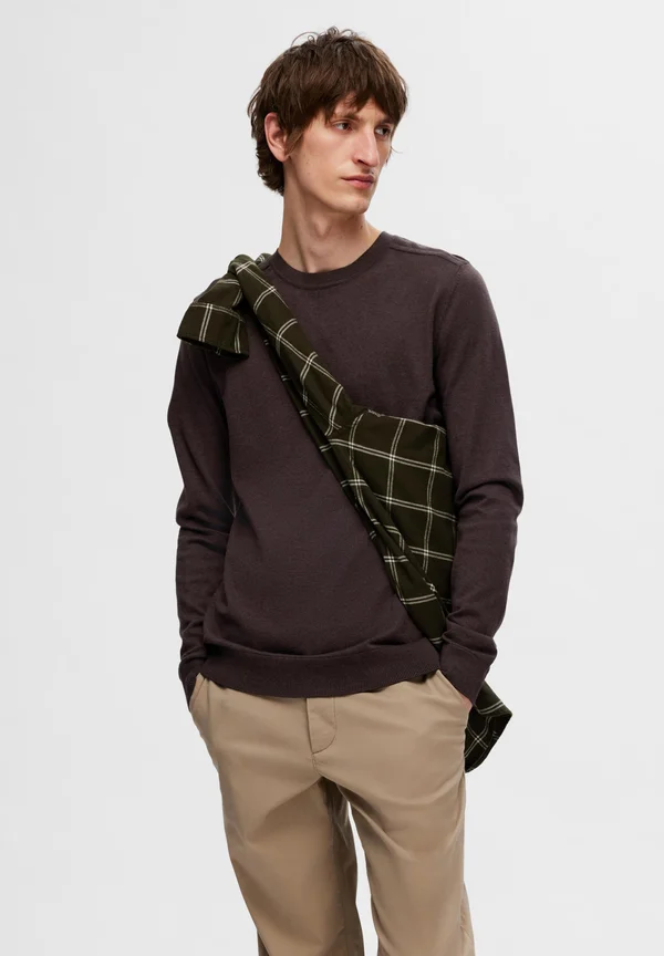 SLHBERG CREW NECK - Strickpullover - chocolate torte detailmelange
