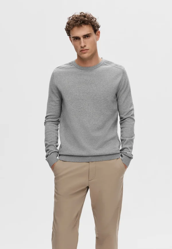 SLHBERG CREW NECK - Strickpullover - medium grey melange
