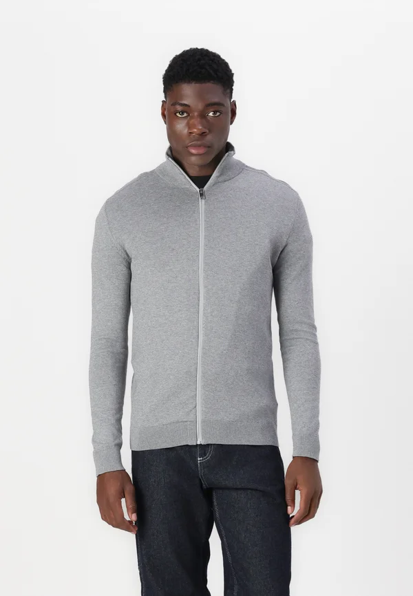 SLHBERG FULL ZIP - Strickjacke - medium grey melange