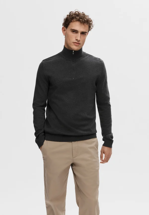 SLHBERG HALF ZIP - Strickpullover - antracit/melange
