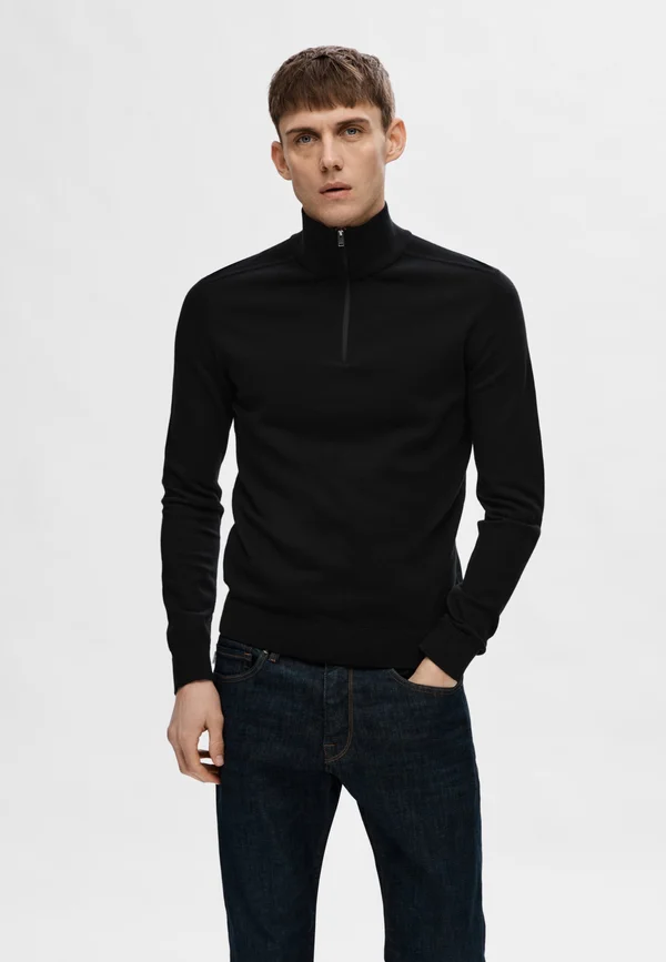 SLHBERG HALF ZIP - Strickpullover - black