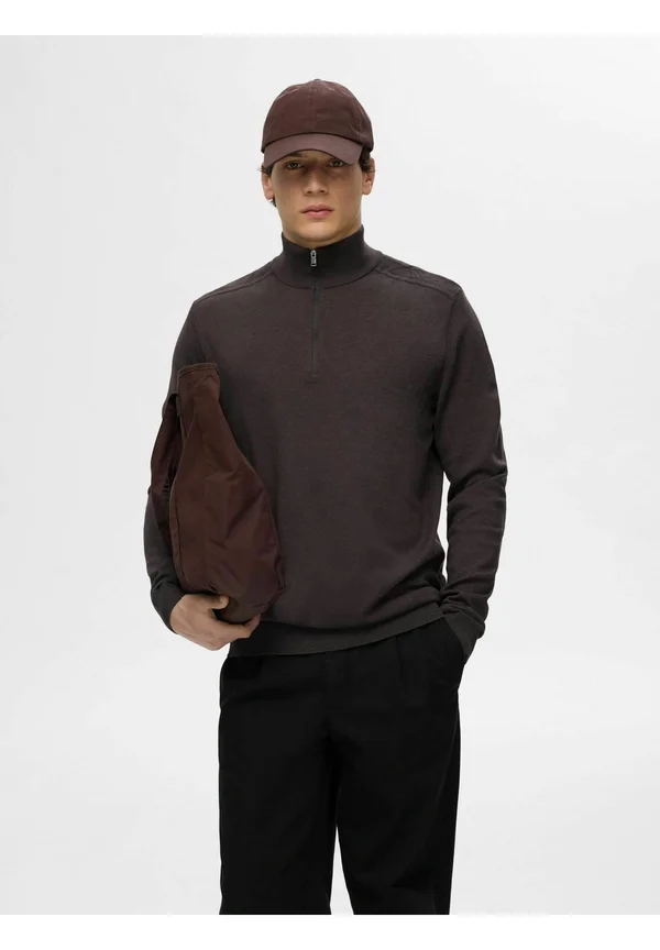 SLHBERG HALF ZIP - Strickpullover - chocolate torte