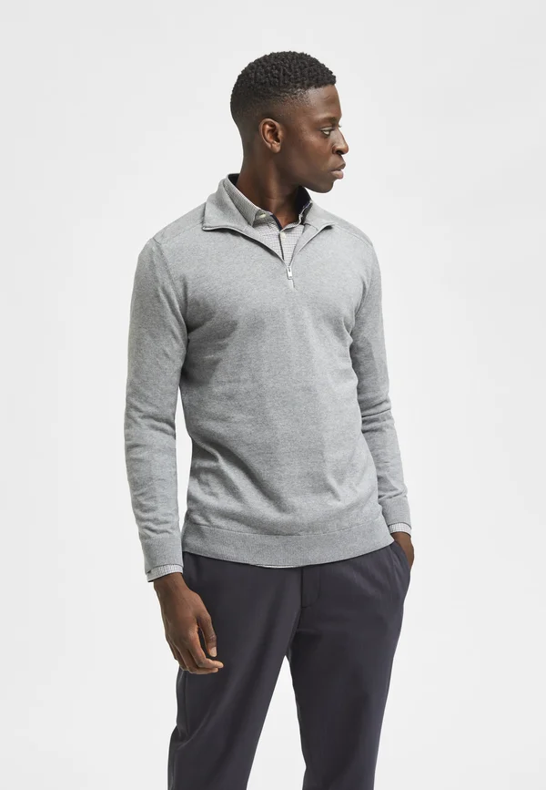 SLHBERG HALF ZIP - Strickpullover - egret melange