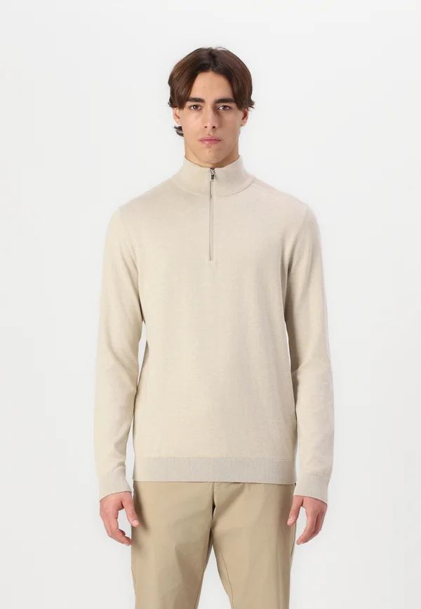 SLHBERG HALF ZIP - Strickpullover - oatmeal