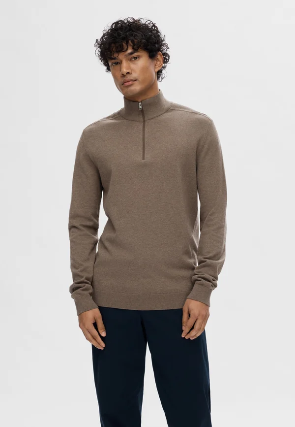 SLHBERG HALF ZIP - Strickpullover - teak melange