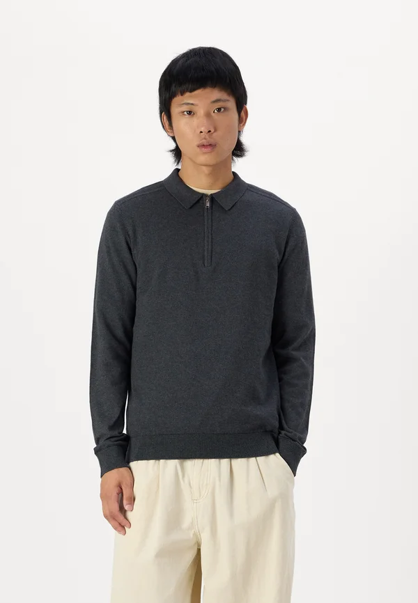 SLHBERG LS HALF ZIP NOOS - Strickpullover - antracit/melange