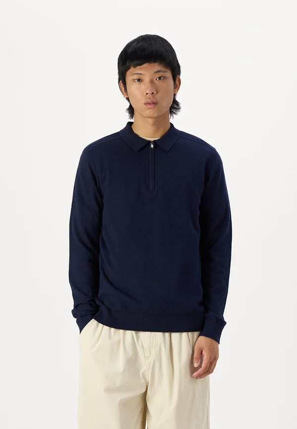 SLHBERG LS HALF ZIP NOOS - Strickpullover - navy/melange