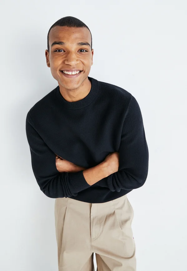 SLHDANE STRUCTURE CREW NECK - Strickpullover - black