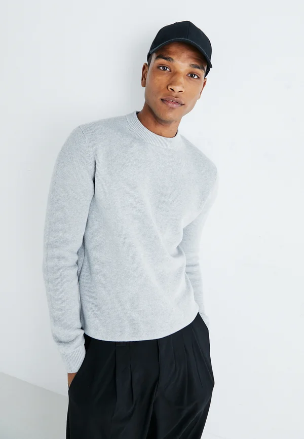 SLHDANE STRUCTURE CREW NECK - Strickpullover - light grey melange