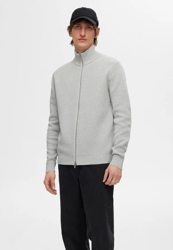 SLHDANE STRUCTURE FULL ZIP - Strickjacke - light grey melange
