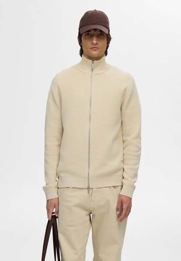 SLHDANE STRUCTURE FULL ZIP - Strickjacke - oatmeal