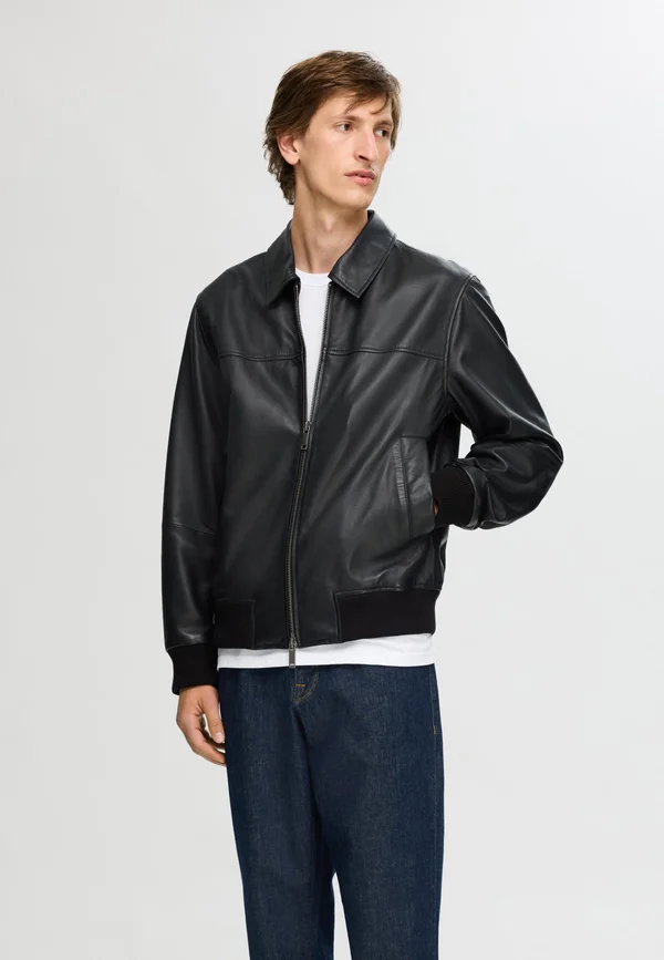 SLHDEON JACKET - Lederjacke - black