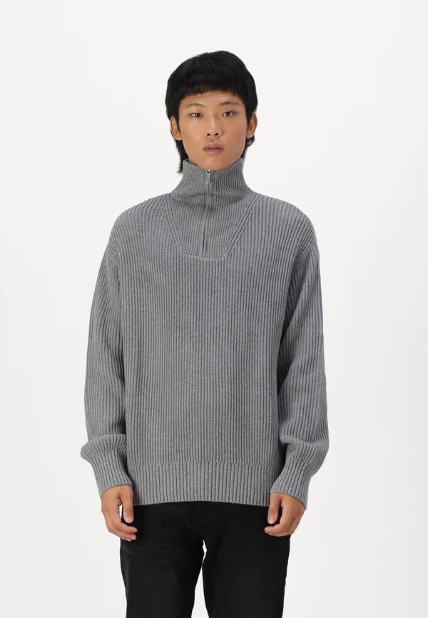 SLHDRY HALF ZIP - Strickpullover - medium grey melange