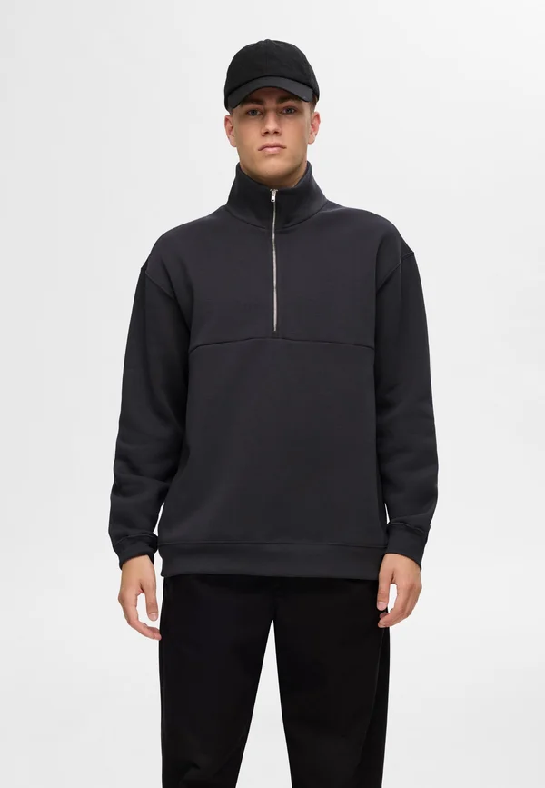 SLHLOOSE BLAKE HIGH NECK ZIP SWEAT - Strickpullover - asphalt