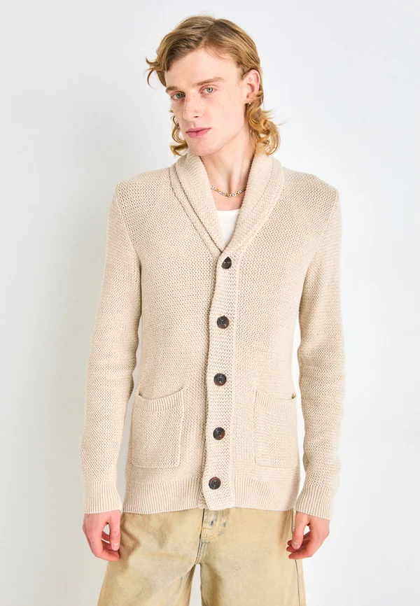 SLHRICHARD  SHAWL NECK - Strickjacke - oatmeal