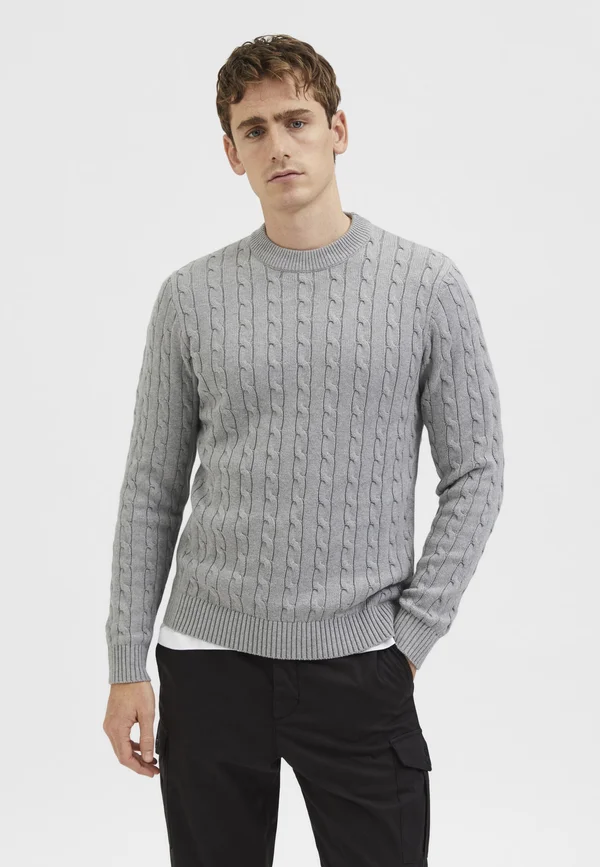 SLHRYAN STRUCTURE CREW NECK - Strickpullover - medium grey melange
