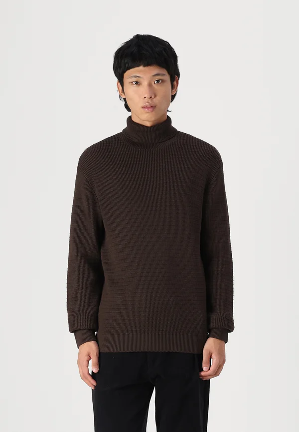 SLHTHEO LS STRUCTURE ROLL NECK - Strickpullover - chocolate torte