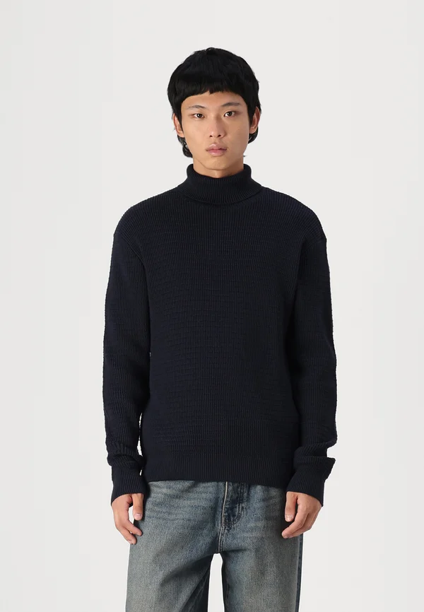 SLHTHEO LS STRUCTURE ROLL NECK - Strickpullover - sky captain