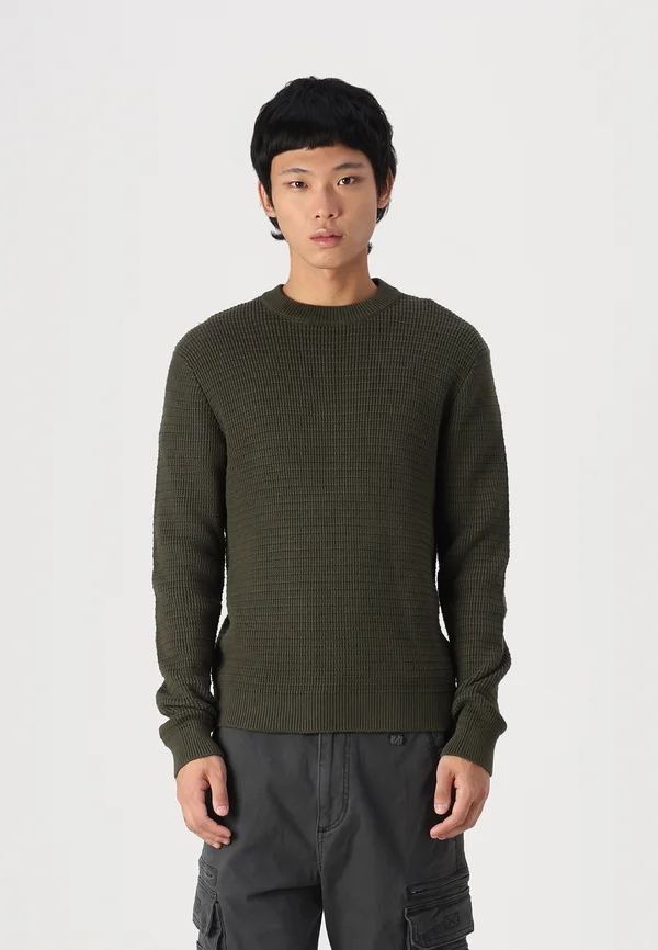 SLHTHEO  STRUCTURE CREW NECK - Strickpullover - forest night
