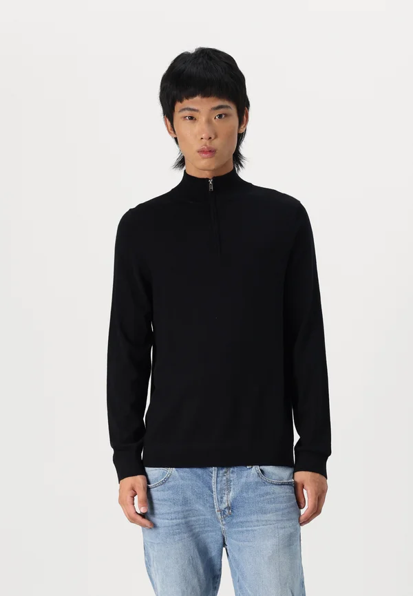 SLHTRAY HALF ZIP - Strickpullover - black