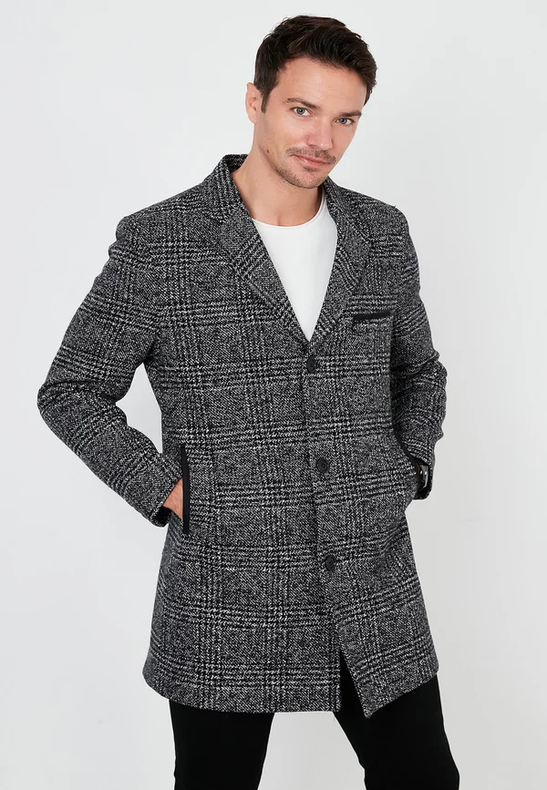 SLIM FIT - Klassischer Mantel - black plaid