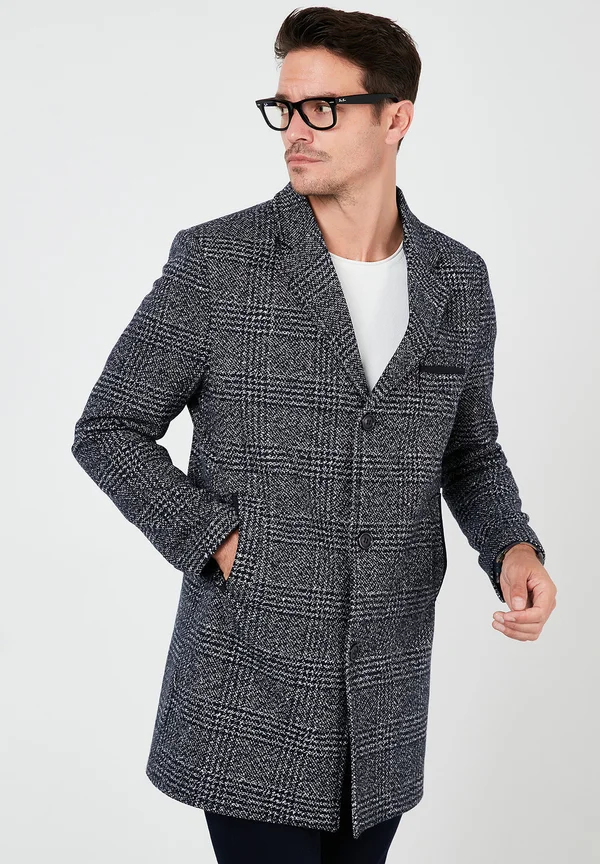 SLIM FIT - Klassischer Mantel - navy blue plaid