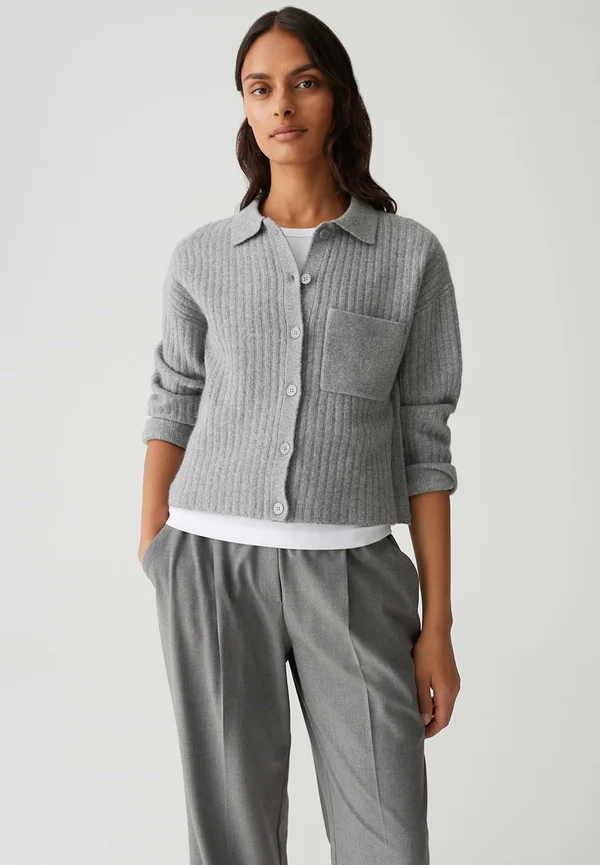 SLIM FIT RIB - Strickjacke - hazy fog melange