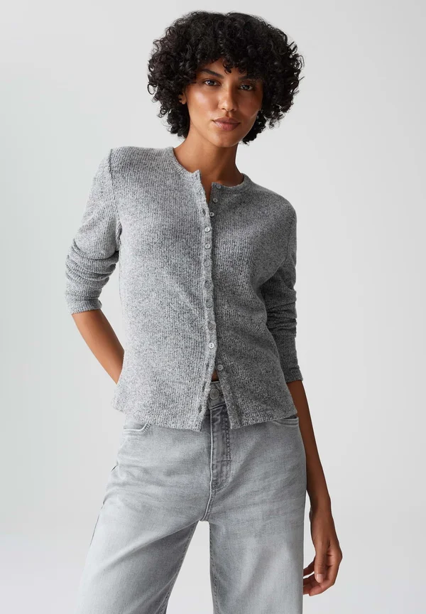 SLIM FIT SCHMALE PASSFORM RUNDHALSAUSSCHNITT - Strickjacke - easy grey