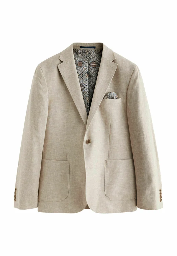 SLIM FIT TEXTURED LINEN BLEND - Sakko - stone